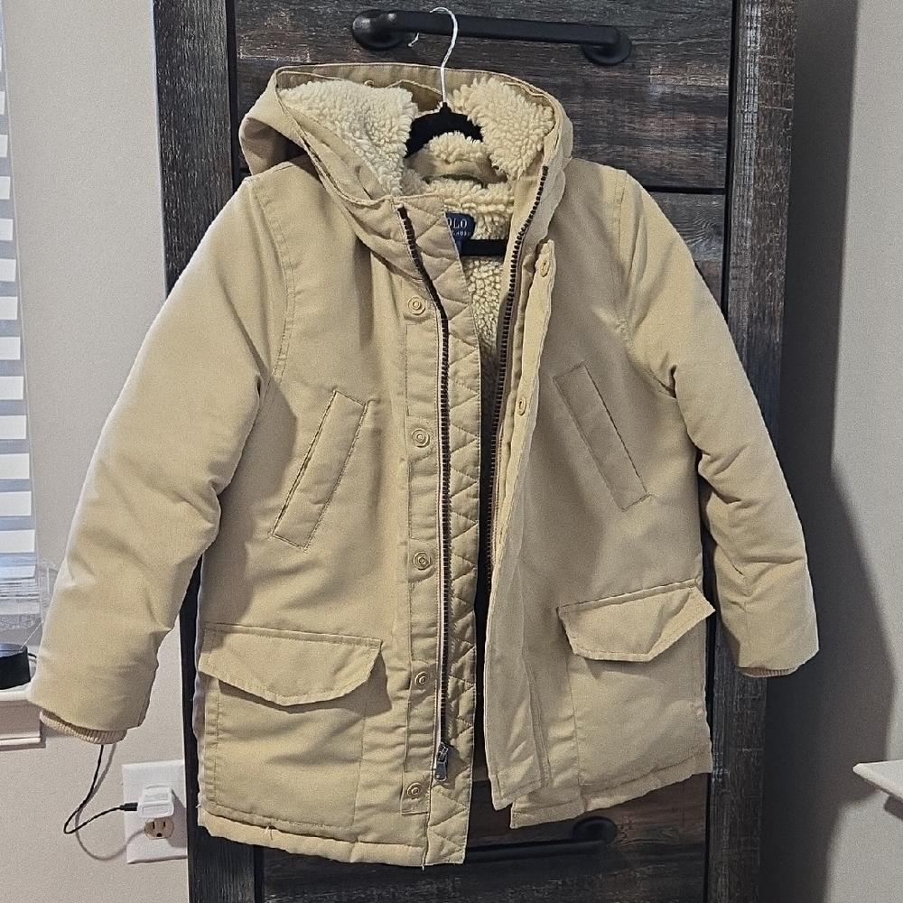 Ralph Lauren Kids Tan Hooded Sherpa-Lined Puffer Jacket